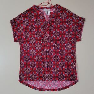 Dana Buchman Red Kaleidoscope Print Short Sleeve Blouse